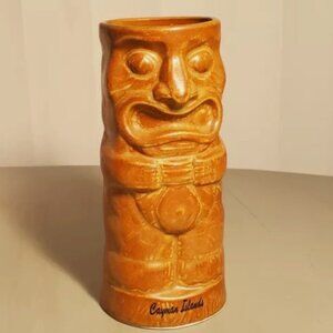 VTG Chiki Tiki Mug Golden Brown Sculptural Drinkware Cayman Islands 6.25" EUC